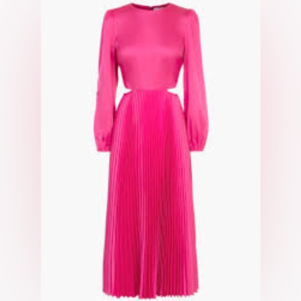 Crew Neck Long Blouson Sleeve Pleated
Side Cut Out Midi Dress